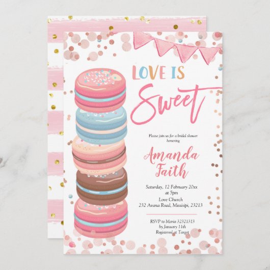 Liebe ist Sweet Macaroon Bridal Dusche Einladung (Vorne/Hinten)
