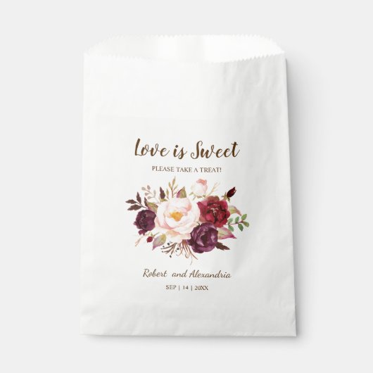 Liebe ist Sweet Marsala Blume Hochzeit Leckerei Geschenktütchen (Vorderseite)