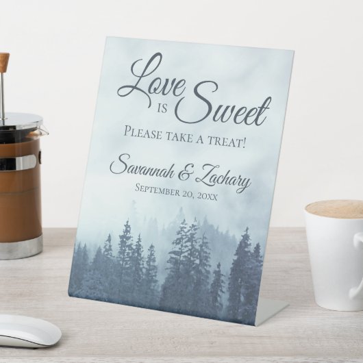 Liebe ist Sweet Misty Blue Pine Trees Rustikale Ho Sockelschild (In SItu)