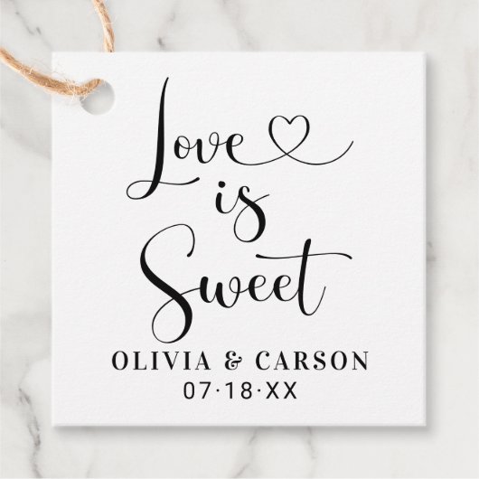 Liebe ist Sweet Modern Black Heart Script Hochzeit Geschenkanhänger (Vorderseite)