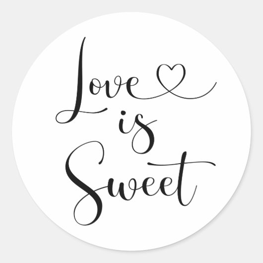 Liebe ist Sweet Modern Black Heart Script Hochzeit Runder Aufkleber (Vorderseite)