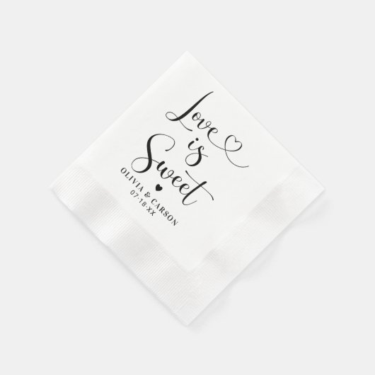 Liebe ist Sweet Modern Black Heart Script Hochzeit Serviette (Ecke)