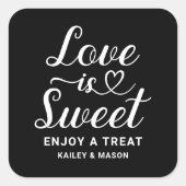 Liebe ist Sweet Modern Heart Script Black Wedding Quadratischer Aufkleber (Vorderseite)