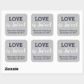 Liebe ist Sweet Navy Blue Silver Wedding Verlobung Quadratischer Aufkleber (Blatt)