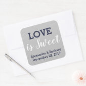 Liebe ist Sweet Navy Blue Silver Wedding Verlobung Quadratischer Aufkleber (Umschlag)