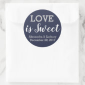 Liebe ist Sweet Navy Blue Silver Wedding Verlobung Runder Aufkleber (Tasche)
