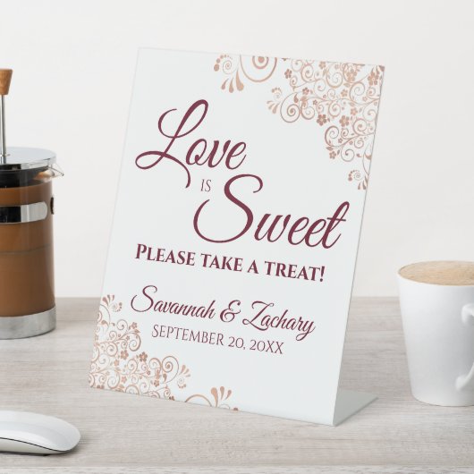 Liebe ist Sweet Nehmen Sie eine Leckerei Rose Gold Sockelschild (In SItu)