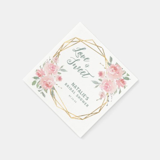 Liebe ist Sweet Pink Floral Brautparty Napkins Serviette (Ecke)