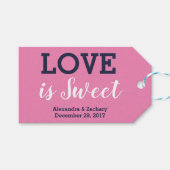 Liebe ist Sweet Pink Navy Blue Wedding Candy Gefal Geschenkanhänger (Vorderseite (Horizontal))