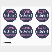 Liebe ist Sweet Pink Navy Blue Wedding Engage Gefa Runder Aufkleber (Blatt)