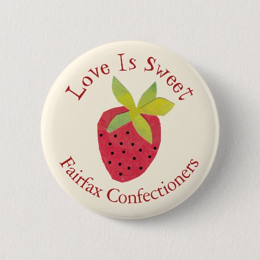 Liebe ist Sweet Retro Strawberry Valentinstag Button (Vorderseite)
