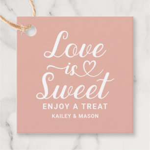 Liebe ist Sweet Rose Gold Heart Script Hochzeit Geschenkanhänger