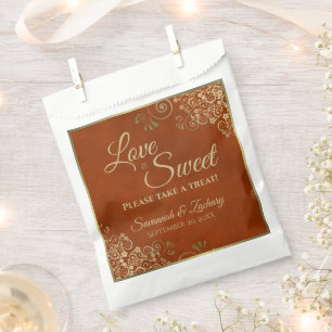 Liebe ist Sweet Rust Orange & Gold Lace Wedding Geschenktütchen