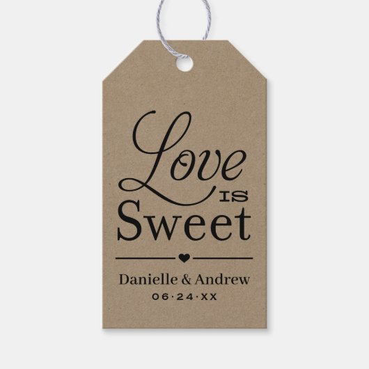 Liebe ist Sweet Rustic Kraft Wedding Monogram Geschenkanhänger (Vorderseite)