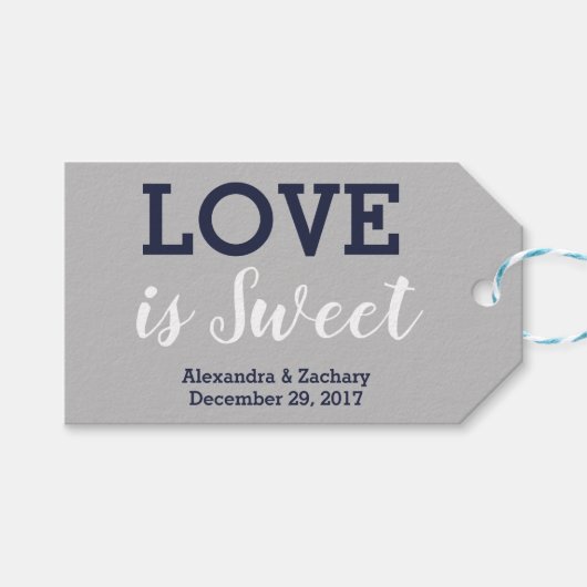 Liebe ist Sweet Silver Navy Blue Wedding Candy Gef Geschenkanhänger (Vorderseite (Horizontal))