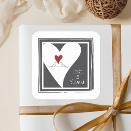 Liebe ist Sweet Simple Modern Love Birds Red Heart Quadratischer Aufkleber