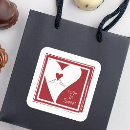 Liebe ist Sweet Simple Modern Love Birds Red Heart Quadratischer Aufkleber