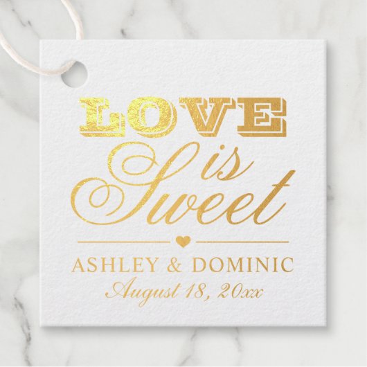Liebe ist Sweet Typografy Wedding Monogram Gold Geschenkanhänger (Vorderseite)