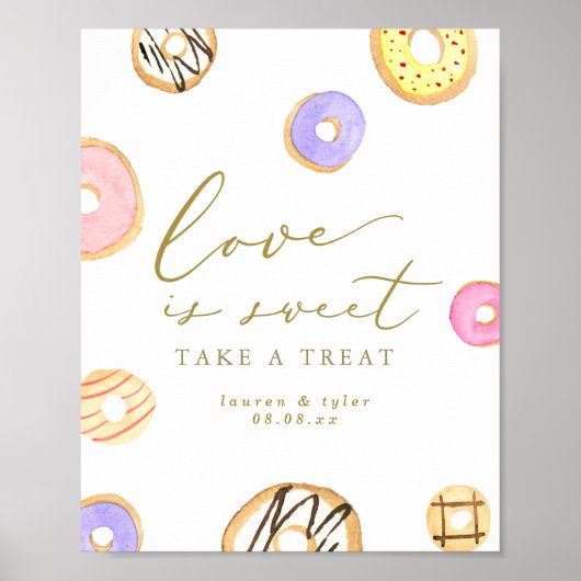 Liebe ist Sweet Watercolor Donuts Personalisiertes Poster (Vorne)