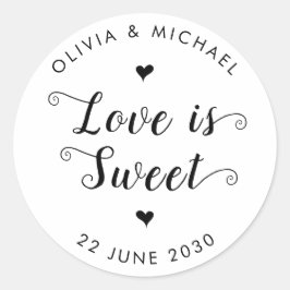 Liebe ist Sweet Wedding Simple Rustic Black Script Runder Aufkleber