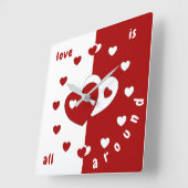 Liebe ist überall - rot und weiß. quadratische wanduhr (Winkel)