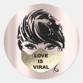 Liebe ist virale Coronavirus Rose Gold Gesichtsmas Runder Aufkleber
