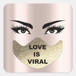 Liebe ist virales Coronavirus Zeit Rose Maske Quadratischer Aufkleber