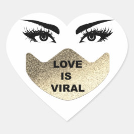 Liebe ist virales Girl Coronavirus Herz-Gold Weiß Herz-Aufkleber