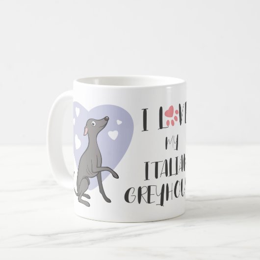 Liebe Italian Greyhound Gray Cartoon Dog Niedliche Kaffeetasse (Vorderseite Links)
