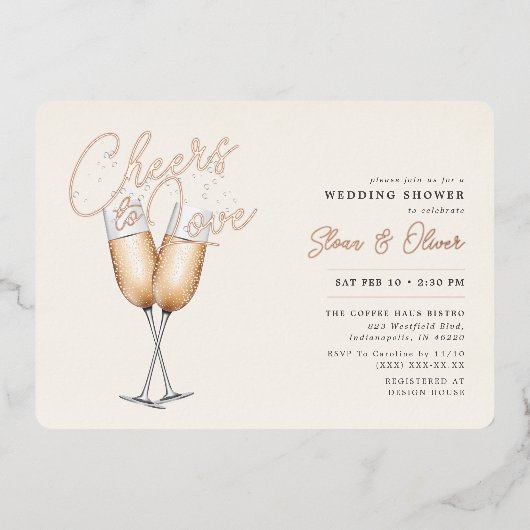 Liebe Ivory Brautparty Rose Gold Folieneinladung (Vorderseite)