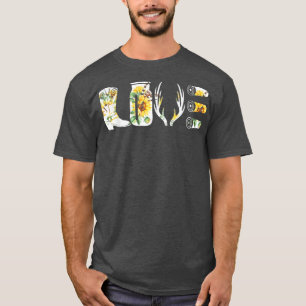 Liebe Jagd Hirsch Boot Sonnenblumenfeder  T-Shirt