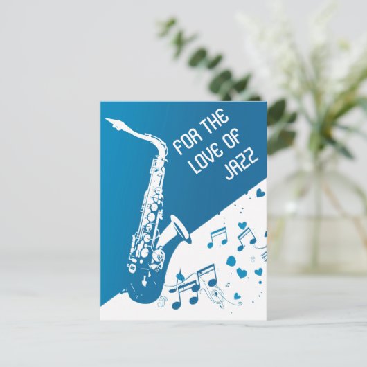 Liebe Jazz Saxophon Postkarte (Stehend Vorderseite)