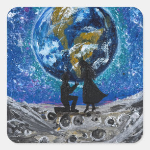 Liebe jenseits des Mondes - handgefertigte Kunstwe Quadratischer Aufkleber