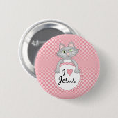 Liebe-Jesus-Knopf der Comic-Katzen-I Button (Vorne & Hinten)