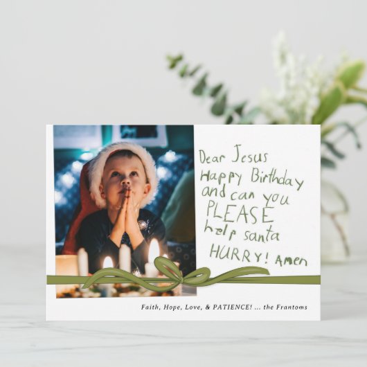 Liebe Jesus Olive Crayon Hinweis Foto Weihnachtska (Stehend Vorderseite)