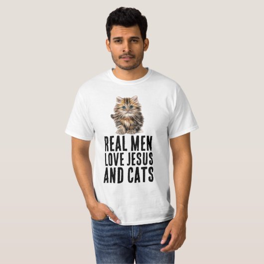 LIEBE JESUS UND KATZEN, CHRISTLICHE T - SHIRT (Vorne ganz)
