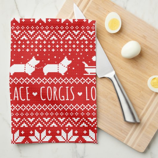 Liebe Joce Peace Corgis Feierliche Weihnachtsfeier Geschirrtuch (Viertel Falte)