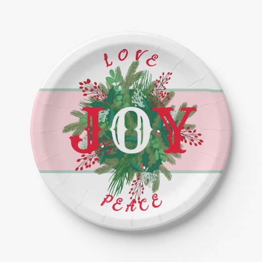 Liebe Joce PEACE Holiday elegante Kleider grün rot Pappteller (Vorderseite)