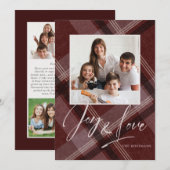 Liebe & Joy Foto Holiday Burgundy Feiertagskarte (Vorne/Hinten)