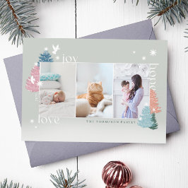 Liebe Joy Hope Pastel Weihnachtsbaumwald 3 Foto Feiertagskarte