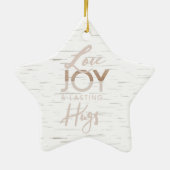Liebe Joy & Lasting Hugs White Wood Birch Bark Nam Keramik Ornament (Hinten)