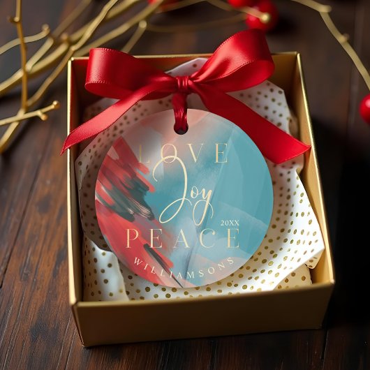 Liebe Joy & Peace Abstrakt Paint Brush Stroke Foto Ornament