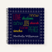 LIEBE JOY PEACE Hebrew Personalisiert Blue Square Notizblock (Vorderseite)