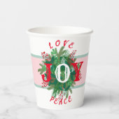 Liebe JOY Peace Holiday eleganter Kranz mit grünem Pappbecher (Rückseite)