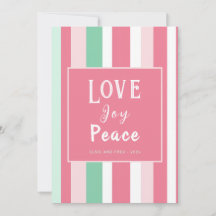 Liebe Joy Peace Pink Mint Stripes Weihnachtskarte