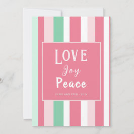 Liebe Joy Peace Pink Mint Stripes Weihnachtskarte Feiertagskarte