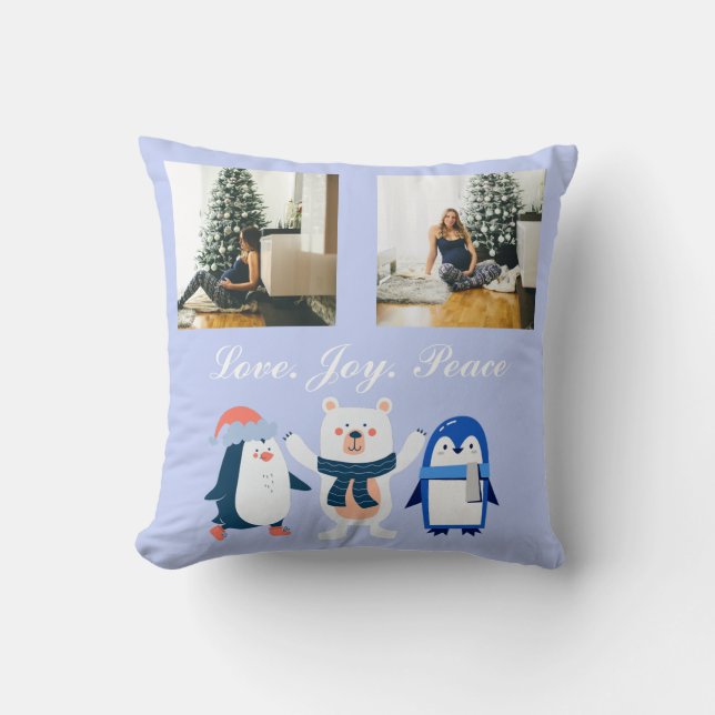 Liebe joy Peace polar Bärenpinguine 2 Foto Kissen (Vorderseite)