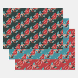 Liebe Joy & Peace Red Kardinal Wasserfarbe Geschenkpapier Set