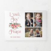 Liebe, Joy & Peace Typografie Pastel Floral 3-Foto Dreifach Gefaltete Urlaubskarte (Cover)