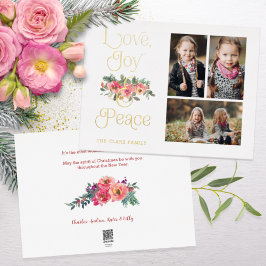 Liebe, Joy & Peace Typografie Pastel Floral 3-Foto Folien Feiertagskarte